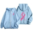 thumbnail image 2 of Breast Cancer Zip Up Hoodie for Women Pink Ribbon Graphic Jackets Fall Winter Oversized Sweatshirt with Pocket, 2 of 6