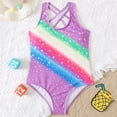 thumbnail image 2 of PEASKJP Girls High Waisted Swimsuits Quick Dry Tie Dye Ribbed Beachwear Ruffle Hem One Piece Suits Swim,1 Piece, Pink 140, 2 of 5