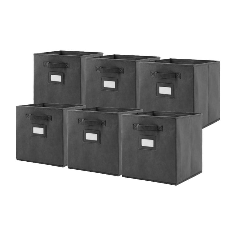 Kibhous 3 Pcs Fabric Storage Bins, 25L Foldable Storage Cubes with Steel Frame Support, Foldable Wardrobe Storage Box Pocket, Dark Gray