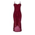 thumbnail image 5 of Efsteb Women's Dresses for Wedding Guest Cocktail Maxi Dress Sleeveless Ruched Ruffle Hem Dresses High Low Split Spaghetti Strap Sundress (Wine,L), 5 of 5