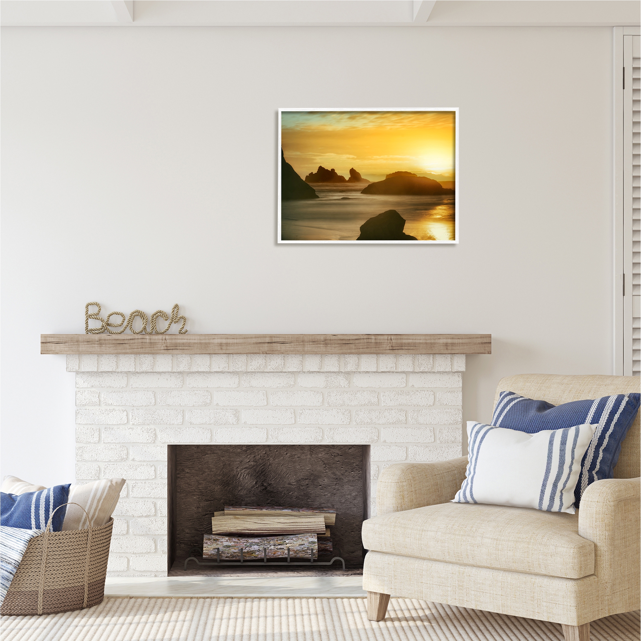 Stupell Industries Sea Stacks at Sunset Nature Photography White Framed Art Print Wall Art, 30 x 24