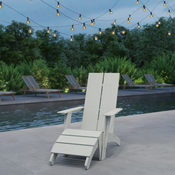 Merrick Lane Gray Adirondack Modern Slatted Back Patio Chair With Accompanying Foot Ottoman