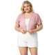 thumbnail image 3 of Women's Plus Size Shrug Cardigan Lace Allover Open Front Short Sleeve Crop Bolero Jacket Pink 2X, 3 of 7