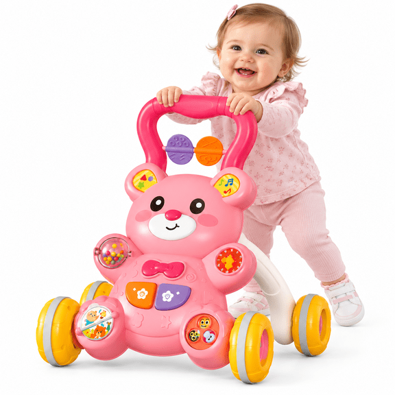 2-in-1 Bear Baby Walker & Activity Table with Lights & Sounds, Pink, 0M