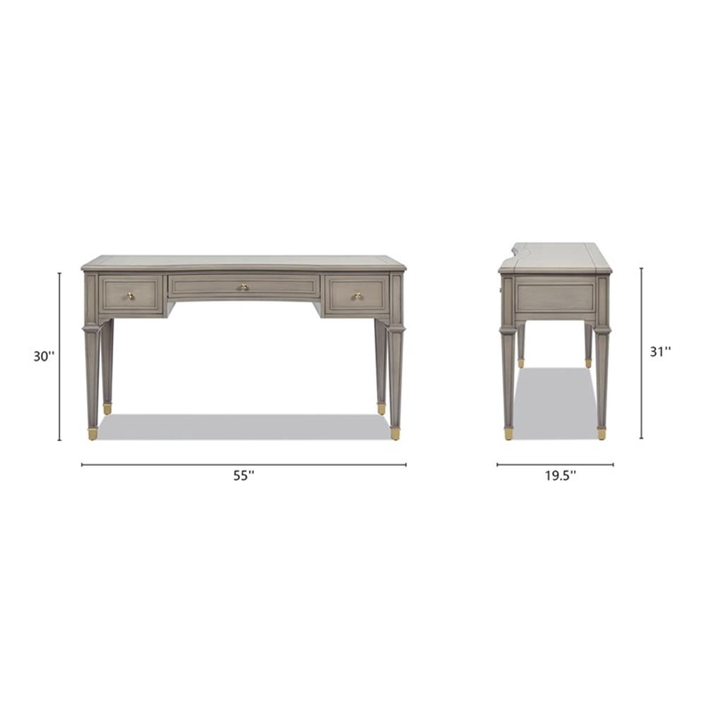 Scranton & Co 55" 3-Drawer Executive Desk in Grey Cashmere Rubber Wood & Veneer