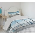 thumbnail image 4 of Ambesonne Cityscape Quilted Bedspread Set 2 Pcs, Office with Sunny Sky, Twin Size, Sky Blue Grey and White, 4 of 6