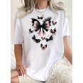 thumbnail image 1 of Camiseta informal de manga corta y cuello redondo para mujer, de punto de algodón con elasticidad media, con estampado animal y divertido estampado de murciélago y lazo, ideal para cualquier temporada, 1 of 6