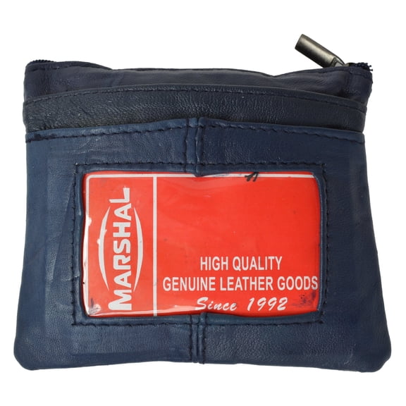 Genuine Leather Coin Purse with Front Id Holder By Marshal Navy Blue
