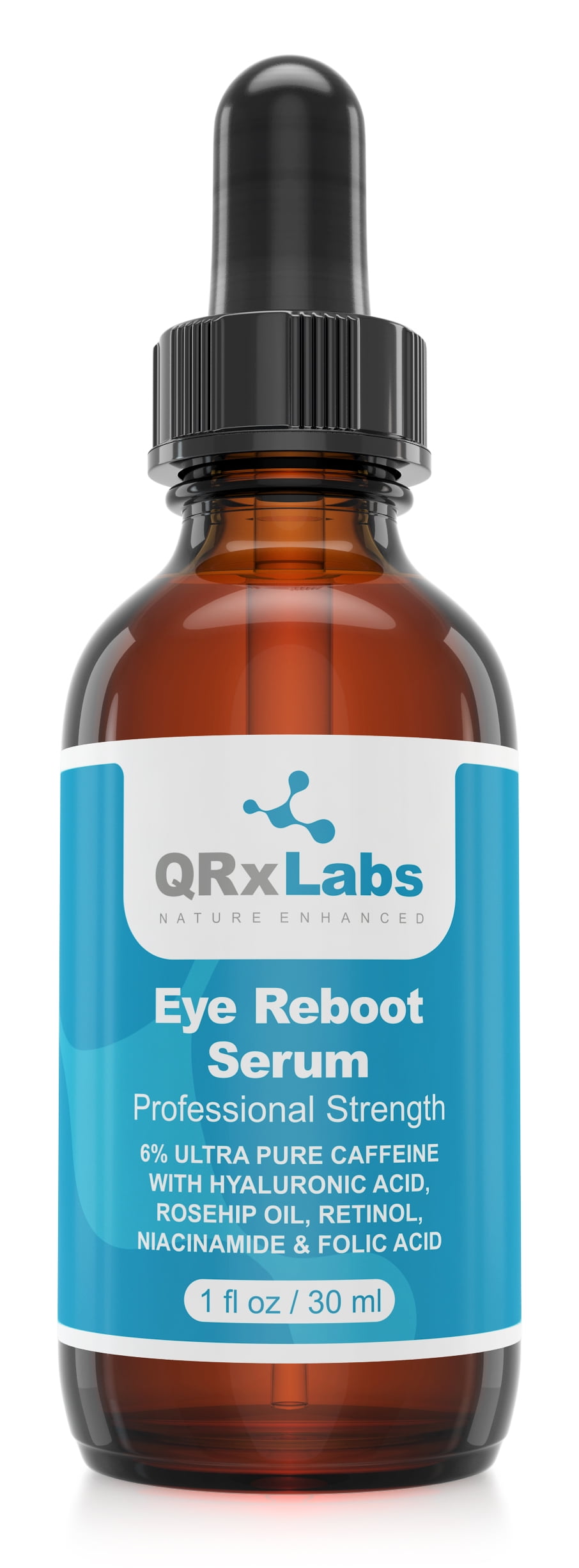 QRxLabs Eye Reboot Eye Serum with 6 Caffeine, Hyaluronic Acid, Rosehip
