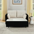 thumbnail image 4 of 53" Convertible Sofa Bed, Velvet Pull-Out Couch Bed with USB Ports and 2 Pillows, Adjustable Sleeper Sofa with 2 Removable Armrests, Recliner Sofa for Living Room Apartment, White-Black, 4 of 9