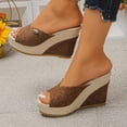 thumbnail image 6 of Chunky Platform Wedge High Heel Sandals for Women Peep Toe Espadrille Bohemia Beach Wedding Slip On Wedges, 6 of 9