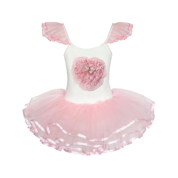 Girls Dress Cute Tutu Dancing Pink Heart Party 2-3