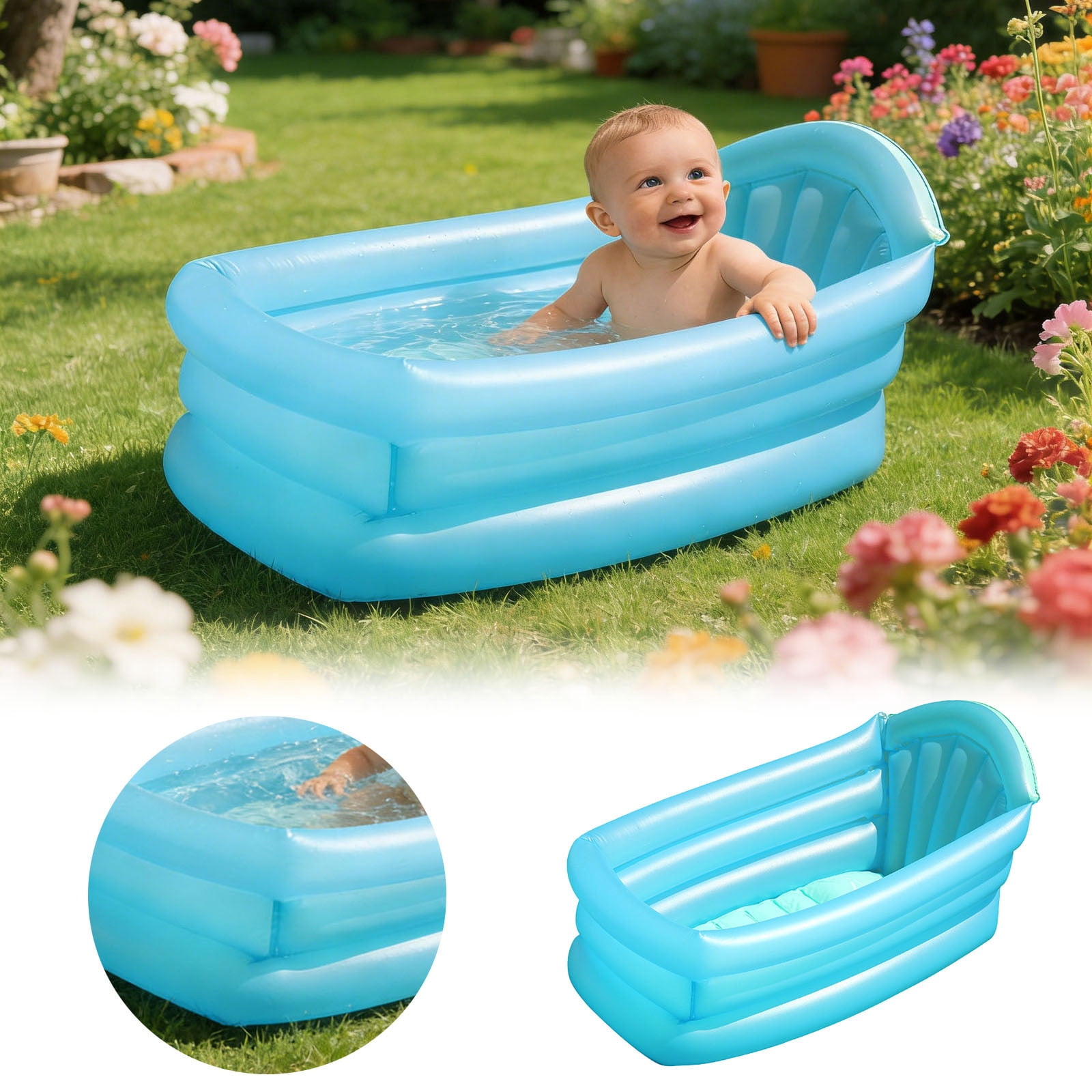 Leakproof Inflatable Insulation Kiddie Swimming Pool with Backrest for Baby Toddler Kids Garden Backyard Outdoor Portable Summer Play Water Safe Easy Setup Family
