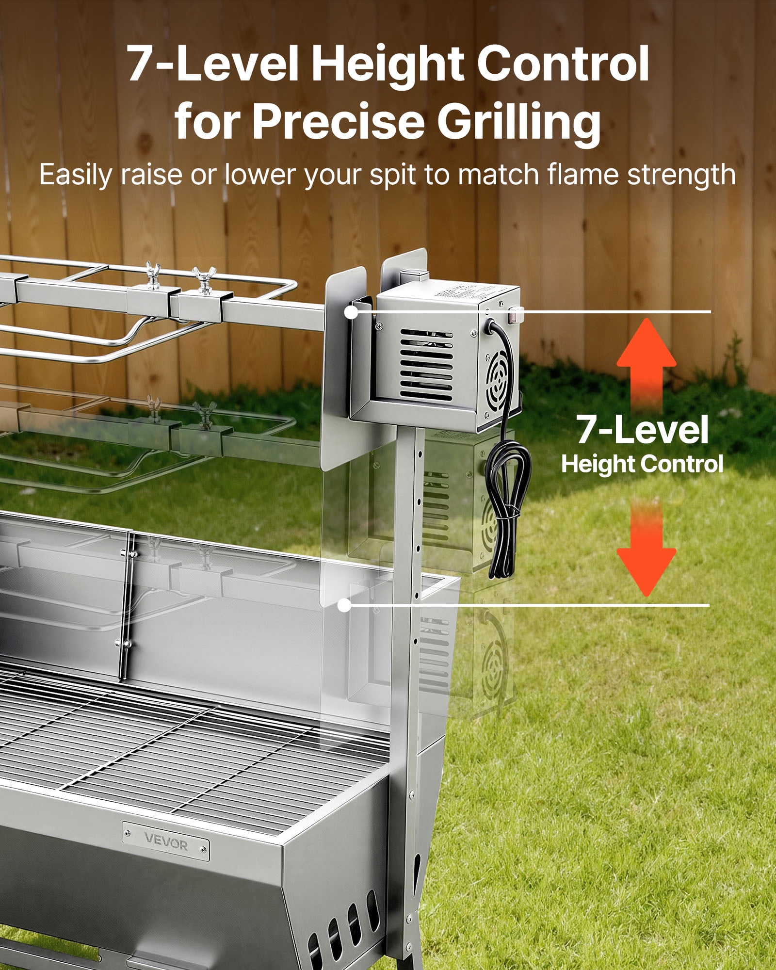 VEVOR Rotisserie Grill, 38W BBQ Outdoor Pig & Lamb Spit Roaster, Charcoal Spit Roaster with 132 LBS Capacity, Wheels & 4-Level Height,Stainless Steel Electric Rotisserie Grill Kit for Camping Outdoor