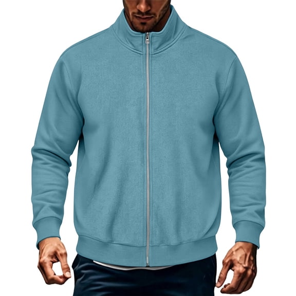 LYSMORA 2026 Men's Stand Collar Full Zip Sweatshirt Jacket, Ribbed Cuff & Hem Loose Fit Lightweight Casual Layering Outerwear