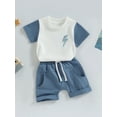 thumbnail image 3 of Wassery 2Pcs Baby Boys Clothes Outfits 6 12 18 24 Months Infant Summer Contrast Color Tops + Blue Drawstring Shorts 0-3T, 3 of 8