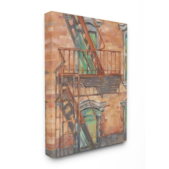 Stupell Home Décor Cityscape Fire Escape Green Red Painting Canvas Wall Art by Ethan Harper