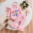 thumbnail image 2 of CAICJ98 Baby Girl Valentines Day Outfit My First Valentine Infant Hearts Print Long Sleeve Romper Bell Bottom Flare Pants Headband Newborn Clothes Set (Red,12-18 Months), 2 of 7