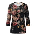 thumbnail image 3 of T-shirts pour Femmes Chemise à Manches Longues pour Femmes Hauts d'Été Col Rond Chemise à Manches Longues pour Femmes T-Shirt à Col Roulé Décontracté à Manches Trois Quarts pour Femmes Blouse à Imprimé Floral, 3 of 4