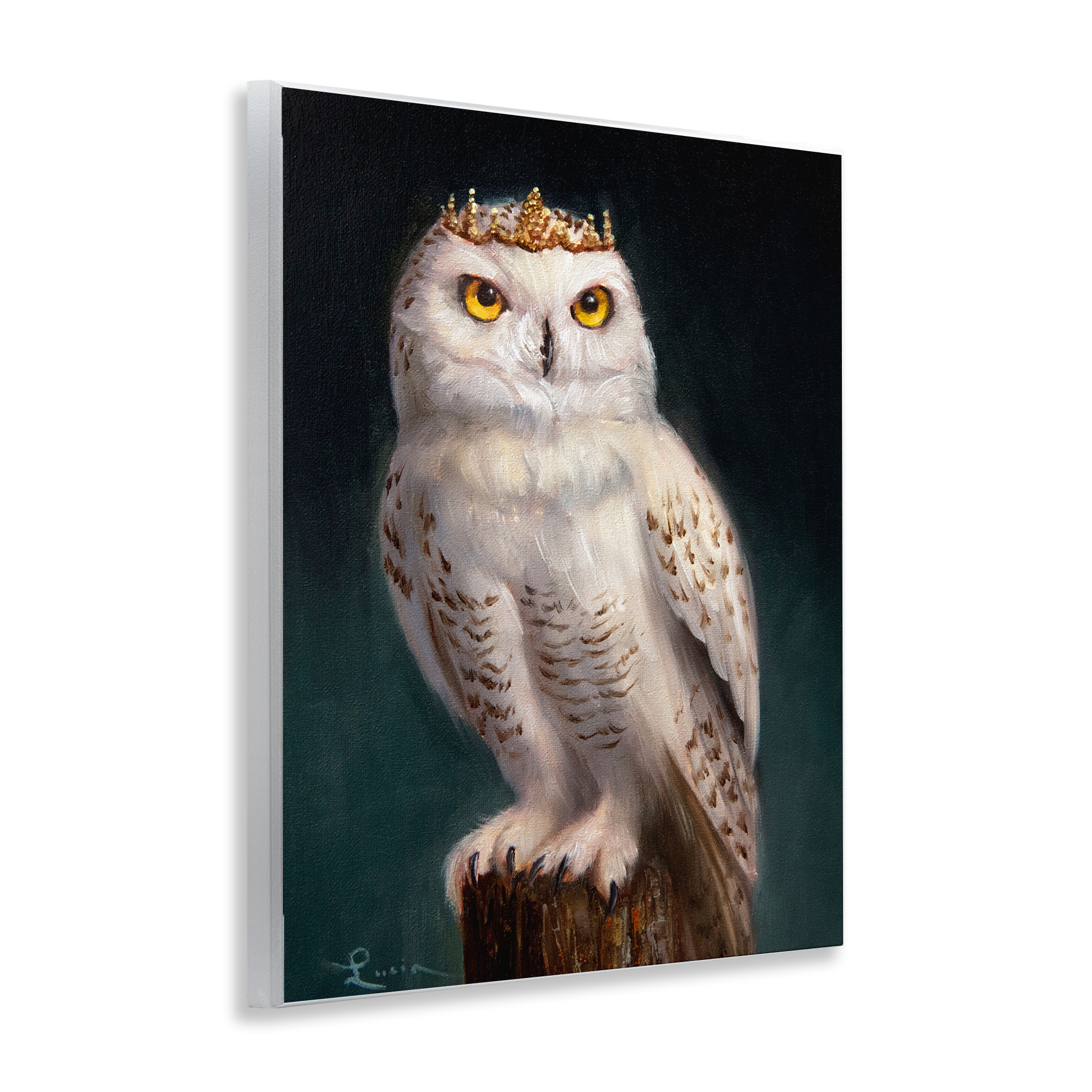 Snowy Owl King Wall Plaque Art, design by Lucia Heffernan