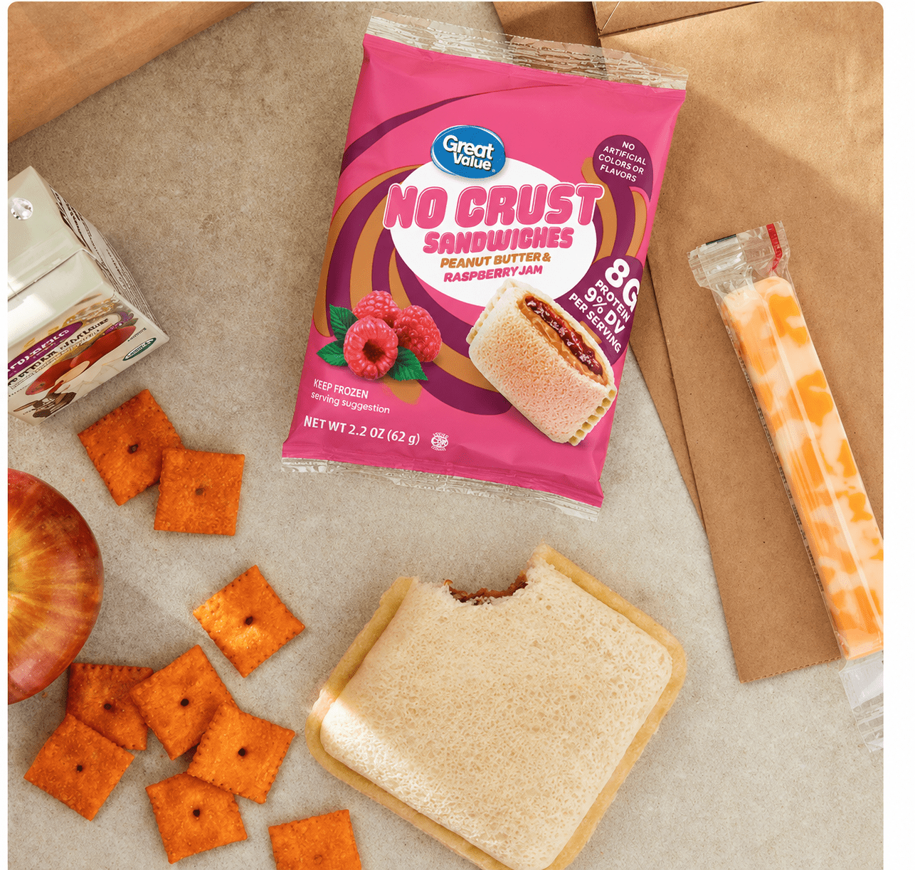Great Value Peanut Butter and Raspberry Spread No Crust Sandwiches, 8oz, 4 Count (Frozen)