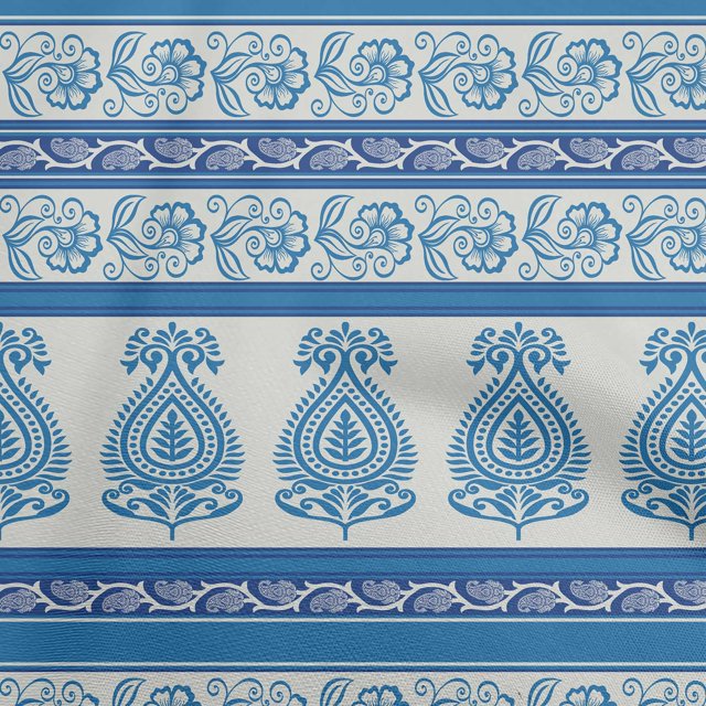 oneOone Cotton Poplin Medium Blue Fabric Asian Block Craft Projects Decor Fabric Printed By The Yard 42 Inch Wide