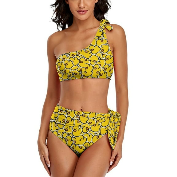 Rubber Ducks Bikini Swimsuit Yellow Animal One Shoulder Swimwear Design Bikinis Set Women Push Up Swimsuits Birthday Gift