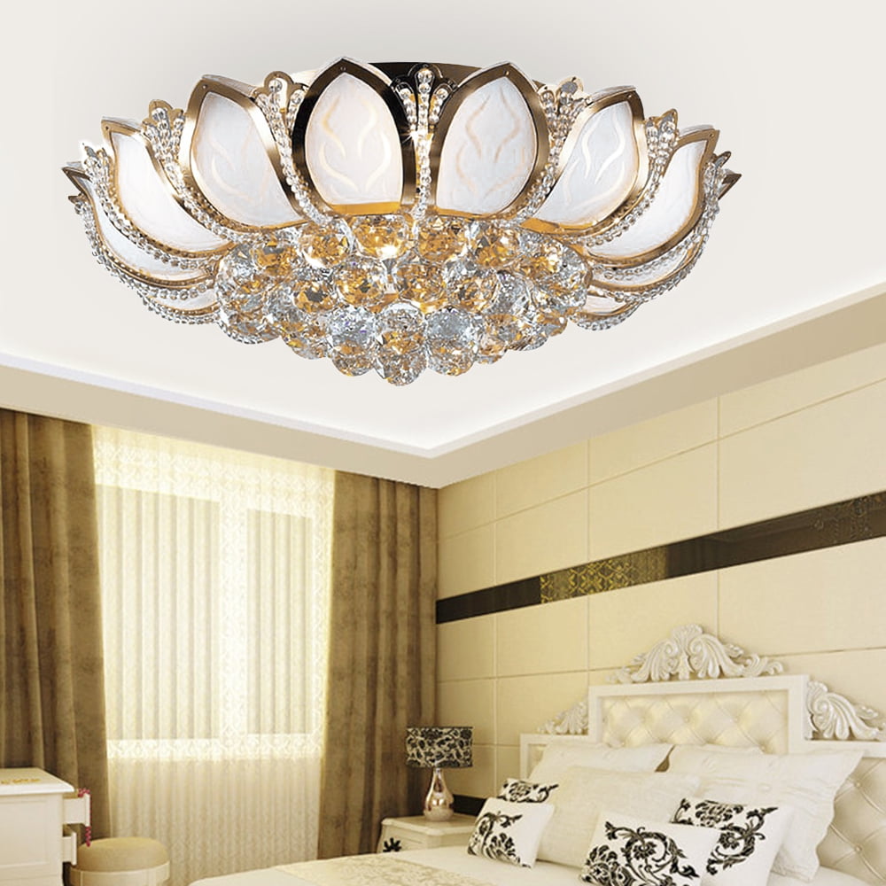 Wildnix Elegant Ceiling Lights with Crystal Leaves and Gold Finish, Powerful Lighting, Easy to Install, Ideal for Living Rooms and Bedrooms