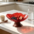thumbnail image 5 of Faux Wood Grain Pedestal Serving Bowl, Clear Petal Shape Plastic, Vintage Style Fruit, Candy and Snack Bowl With Raised Base for Table or Home Kitchen, 5 of 6