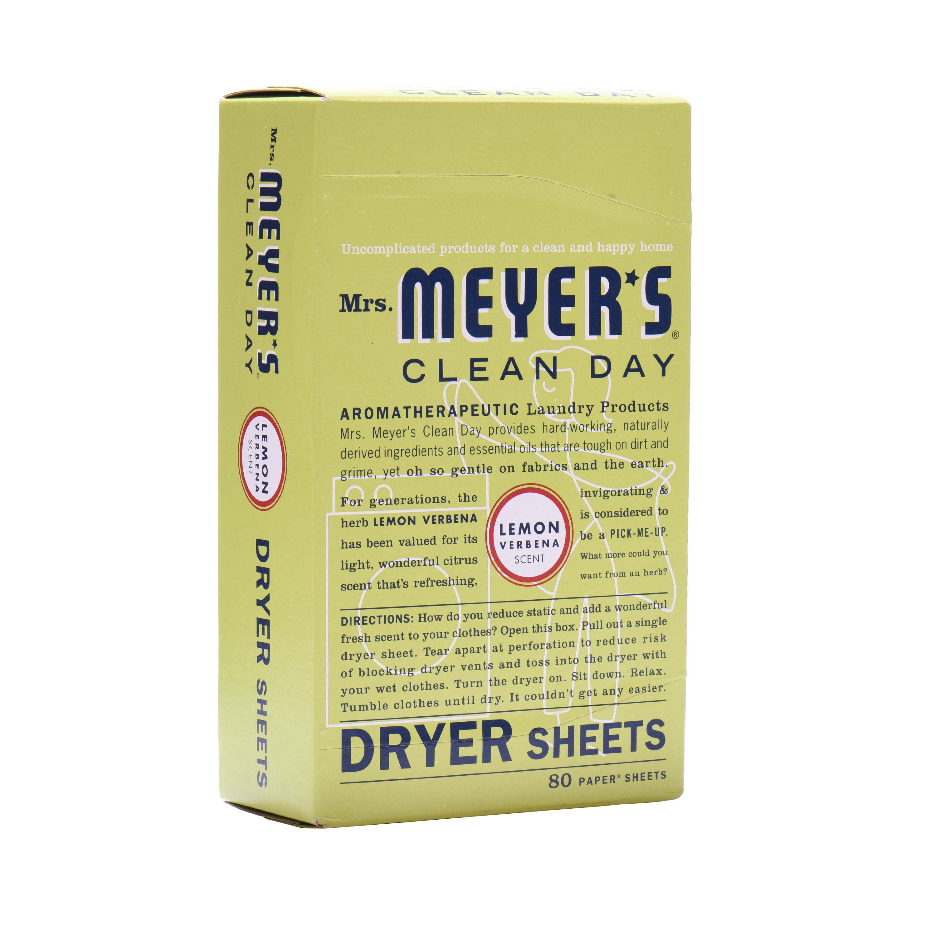 Mrs. Meyer's Clean Day Dryer Sheets, Lemon Verbena Scent, (Pack of 80) 