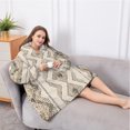 thumbnail image 5 of Oversized Wearable Blanket Hoodie,Beige Geometric Chevron Diamond Pattern Sherpa Blanket Hoodie with Super Pockets,Super Warm Fuzzy Pullover for Women & Men, 5 of 6