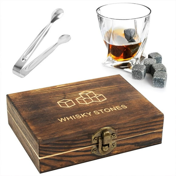 Whiskey Stone Gift Set 9 PCS Granite Whiskey Stone Father/ Lover/ Husband/ Boyfriend Whiskey Gift with Wooden Box Suitable
