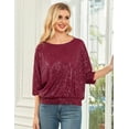 thumbnail image 4 of PrettyGuide Women's Sparkle Sequin Top Cold Shoulder 3/4 Batwing Sleeve Loose Shimmer Glitter Party Dressy Tops, 4 of 6