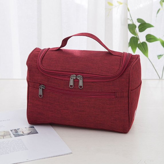 Simple Outdoor Square Bag Zipper Portable Cosmetic Bag Hanging Wash Pouch Storage Toiletry Bag Oxford RED