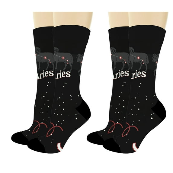 ThisWear Aries Zodiac Gift Set Zodiac Signs Socks Aries Horoscope Gifts for Bday 2-Pairs Novelty Crew Socks