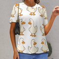 thumbnail image 6 of Fun And Playful Duck Womens Tops Women's Fashion Casual Short Sleeve Flower Print Round Neck Pullover Top Blouse, 6 of 6