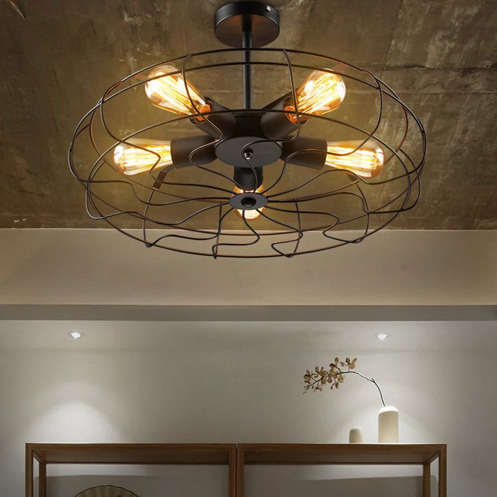 Industrial SemiFlush Mount Ceiling Light Vintage Metal Fan Wall Lamp