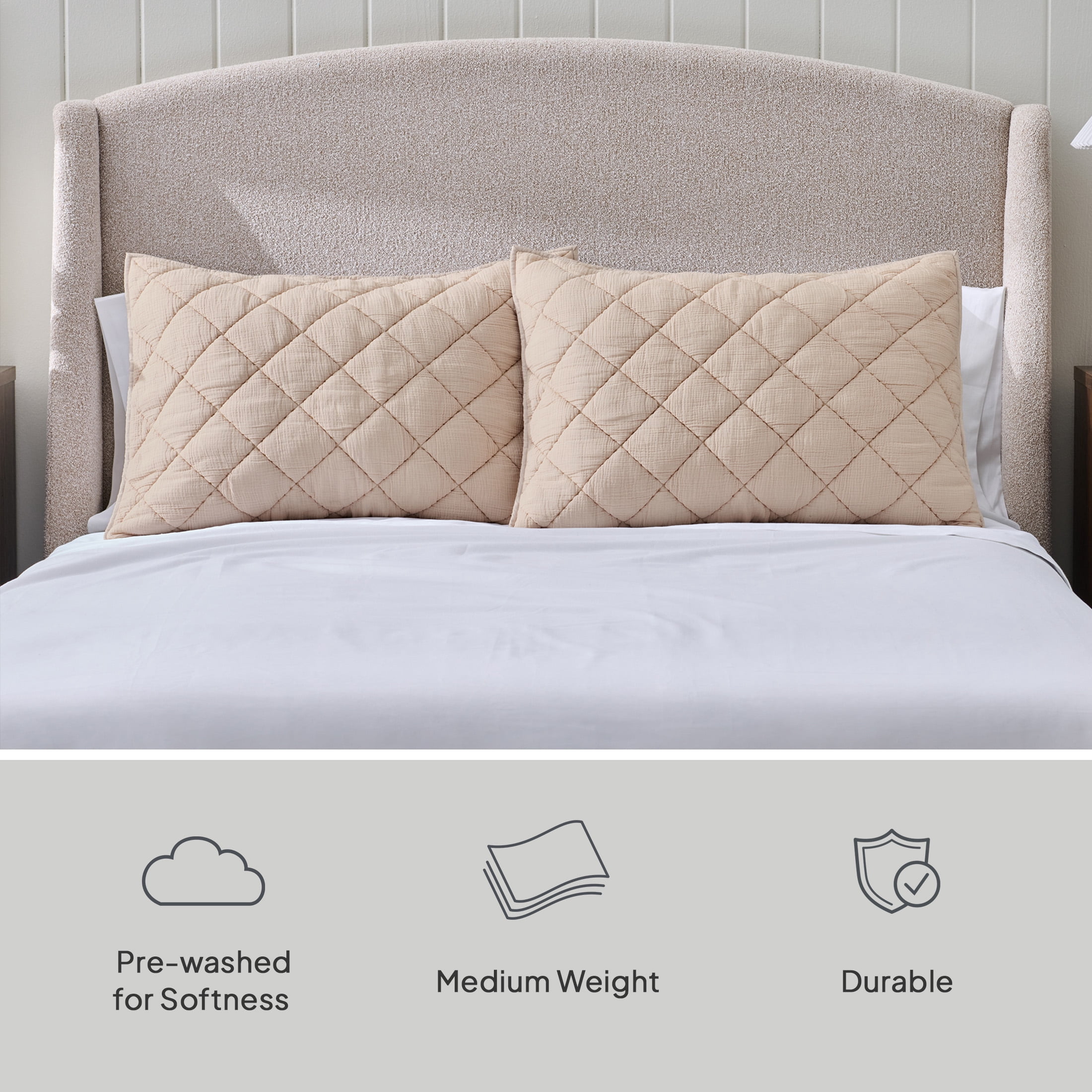 Better Homes & Garden Diamond Gauze Shams, King, Beige, 2 Pack