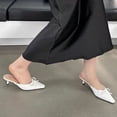 thumbnail image 4 of CHICVOMEY Women's Kitten Heel Mules - Pointed Toe Slip-On Dress Shoes with Bow for Wedding Work Evening  Mules for Women, 4 of 7