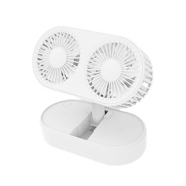 Desktop Double Blade Small Fan USB Mini Folding Desktop 2 Head Fan for Student Office Folding Dual Motor White