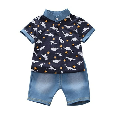 

Machild Summer Baby Boys Short Sleeve Dinosaur Print Tops Blouse Shirt+Shorts Children Casual Outfits Sets