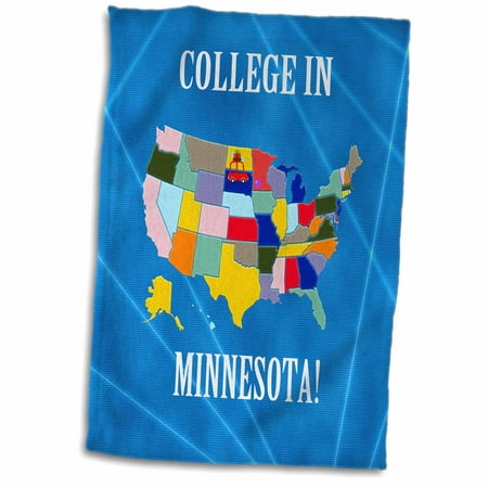 3dRose United States Map, College in Minnesota, Heart and Car with Luggage - Towel, 15 by 22-inch