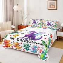 Homewish Kawaii Purple Dragon Full Size Sheets, Cute Cartoon Animal Bed Sheets, Teens Kids Girls Boys Sheet Sets, Super Cozy Room Decor, 4 Pieces