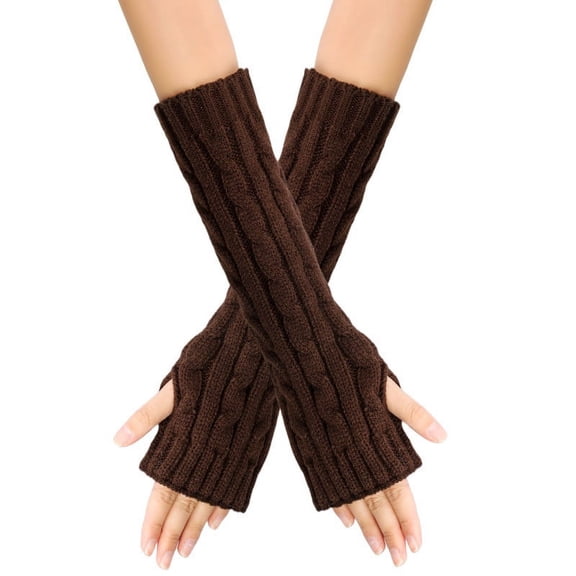Lolmot Unisex Winter Knitted Gloves Arm Sleeve Fingerless Knitted Long Warmers Mitten Thumb Hole Leak Finger Gloves Mittens