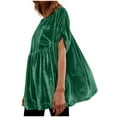 thumbnail image 4 of FAIWAD Velvet Tops for Womens Short Sleeve Plus Size Velvet Tops Pleated Flowy Tops with Pockets, 4 of 7