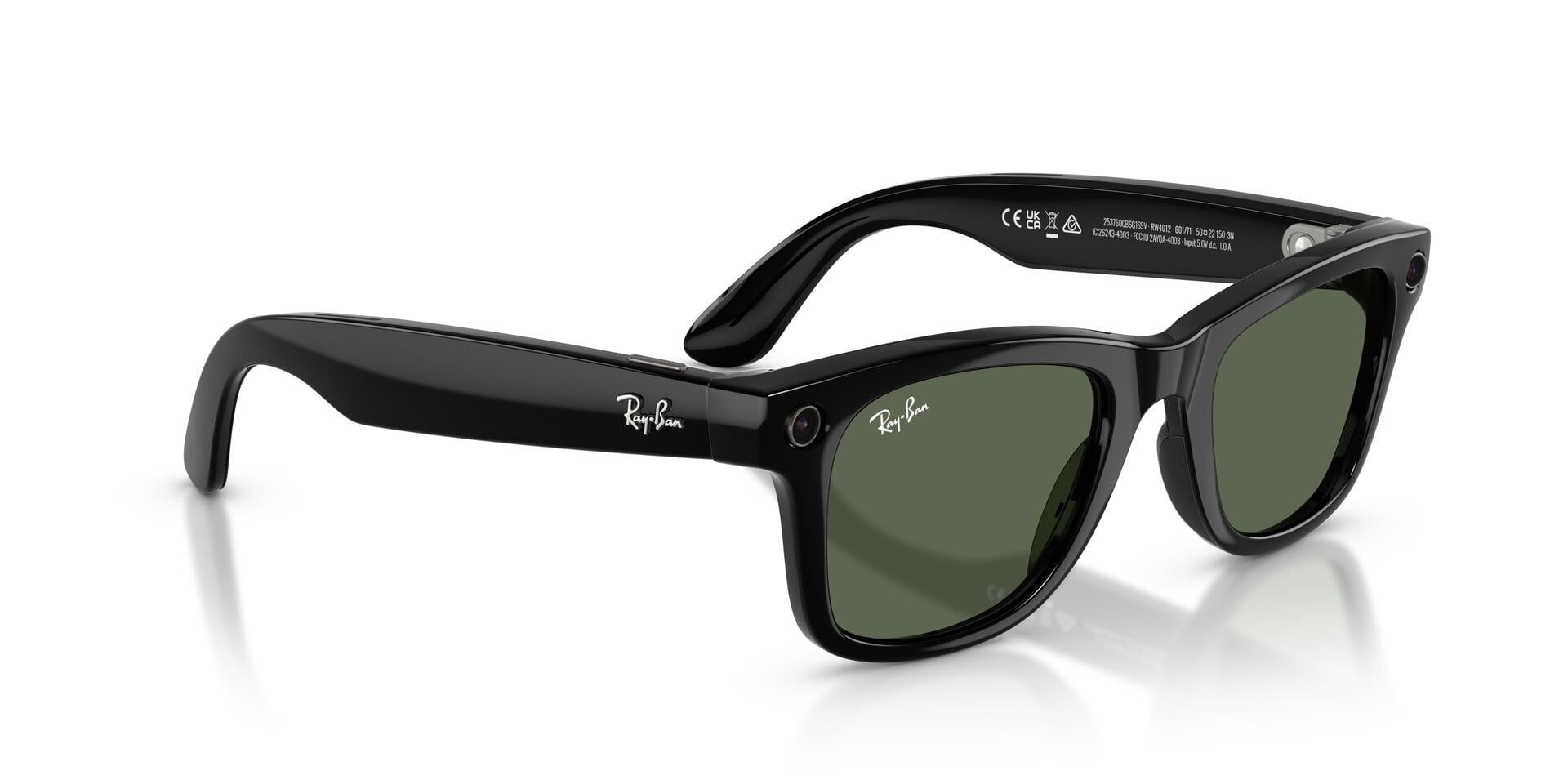 Ray-Ban Meta Wayfarer Gen 2 Smart Glasses, AI Meta Glasses with Photo and Video, Size 50, Shiny Black/G15 Green