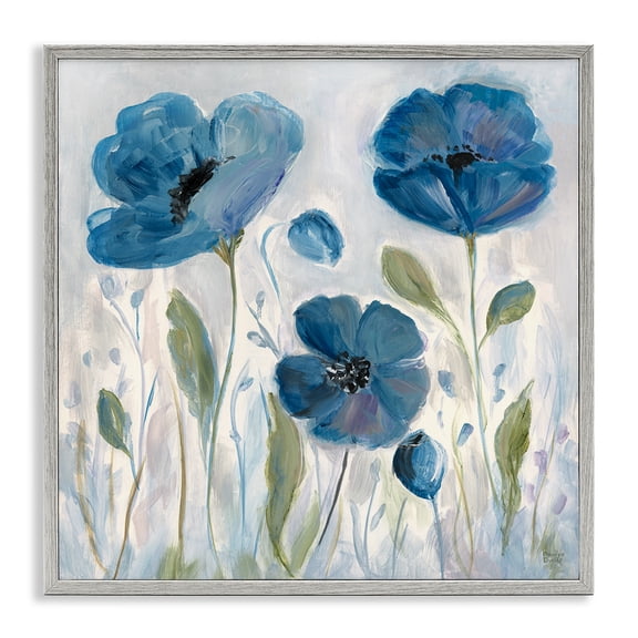 Stupell Industries Contemporary Blue Poppies Gray Framed Giclee Art, 12 x 12, by Marilyn Dunlap