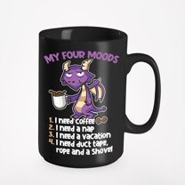 Funny My Four Moods feat. a Purple Cartoon Dragon, Black 15oz Ceramic Mug