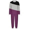 thumbnail image 6 of AINIYS Womens Pjs 2 Piece Crewneck Long Sleeve Pullover Pajamas Cuffed Pants Soft Color Block Sleepwear Casual Loungewear Sets Purple Pajamas for Women _j XXL, 6 of 7