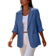 thumbnail image 6 of 2026 Summer Linen Blazer Women-3/4 Sleeve V Neck Ruched Sleeve Button down Lightweight Breathable Business Casual Work Jackets Pocket by Awwp Blue 2Xl, 6 of 7